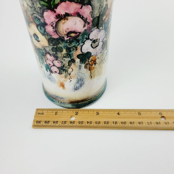 Vintage Greek Hand-Painted Floral Jug & Stopper, Impressionism Design, Signed - Picture 10 of 12
